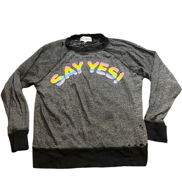 Wildfox SAY YES Destroyed Rainbow Jumper S Sweatshirt Top Loose Fit $136 Black - Picture 1 of 9